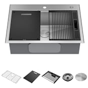 Delta Rivet 30” Workstation Kitchen Sink Top Mount Drop-In Stainless 16 Gauge Steel Single Bowl with WorkFlow Ledge and Accessories Stainless Steel